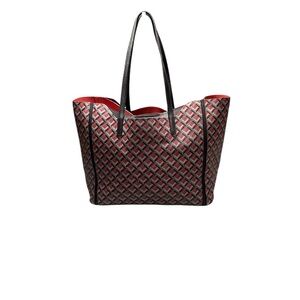 Furla Toni Red Black Grey Geometric Grained Leather Shopper Tote Bag EUC